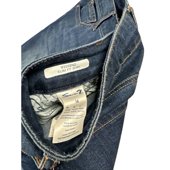 Seven 7 Weekend Slim Fit Jeans Dark Wash Denim Raw Hem Size 14 Stretch High Rise - Picture 7 of 10
